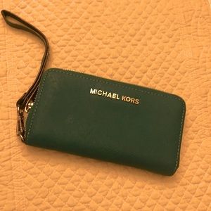 Teal Michael Kors wristlet wallet